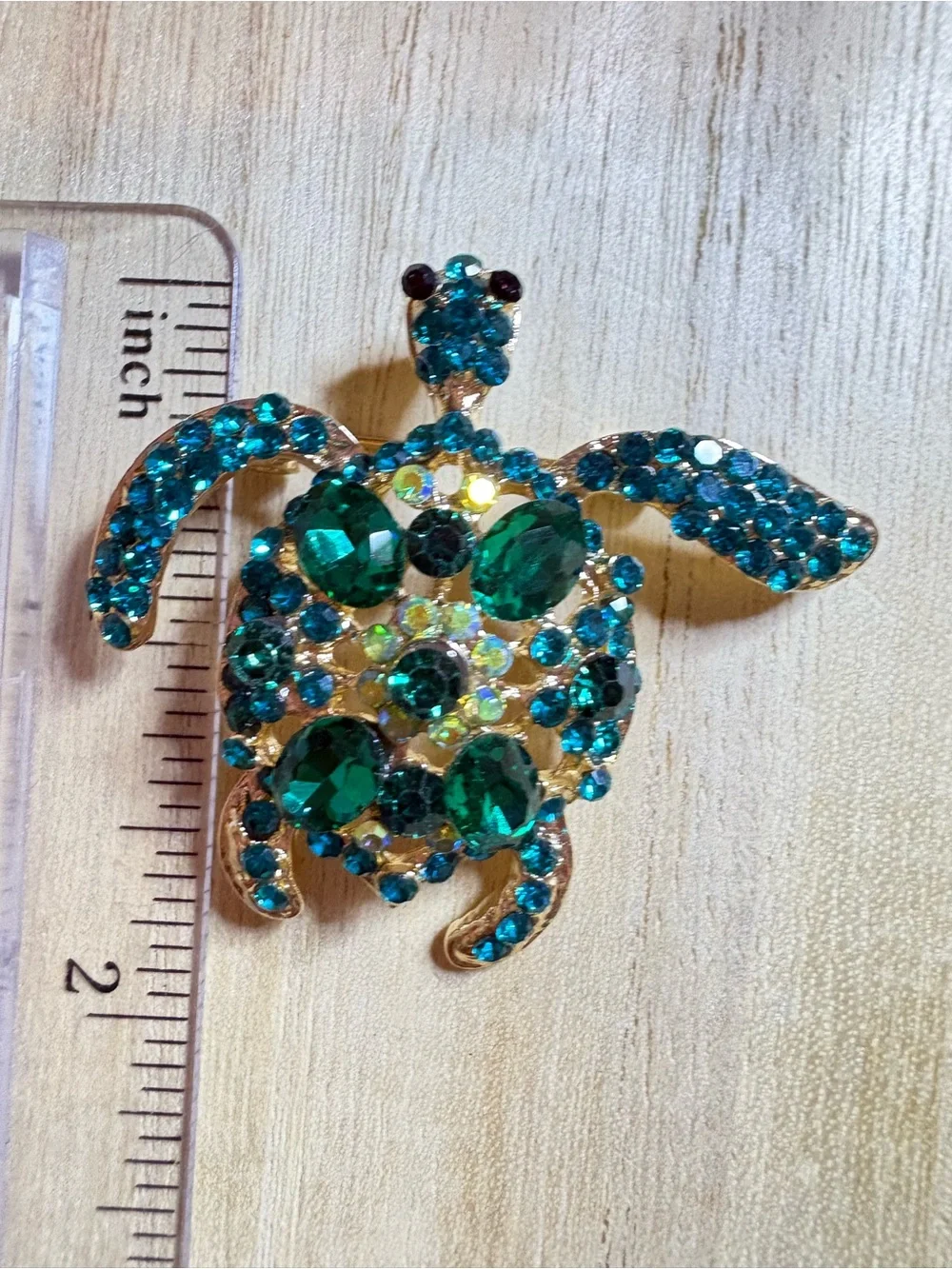 Crystal Turtle Brooch - Teal Green Rhinestone Turtle Pin